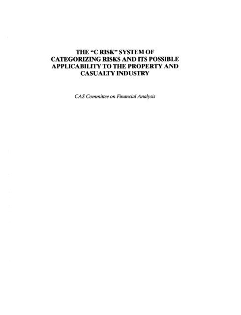 categorizing risks for risk ranking | pdf | risk |... THE “C RISK” SYSTEM OF CATEGORIZING RISKS AND ITS POSSIBLE ...