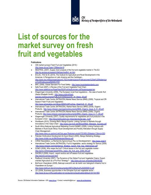 List of sources for the market survey on fresh fruit and vegetables - CBI
