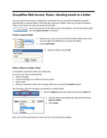 GroupWise Web Access: Rules—Sending emails to a folder