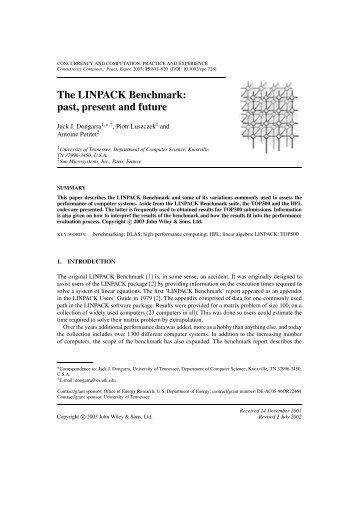 The LINPACK Benchmark - Center for Computation & Technology