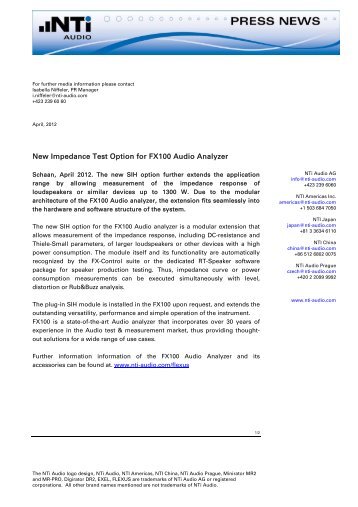 New Impedance Test Option for FX100 Audio Analyzer