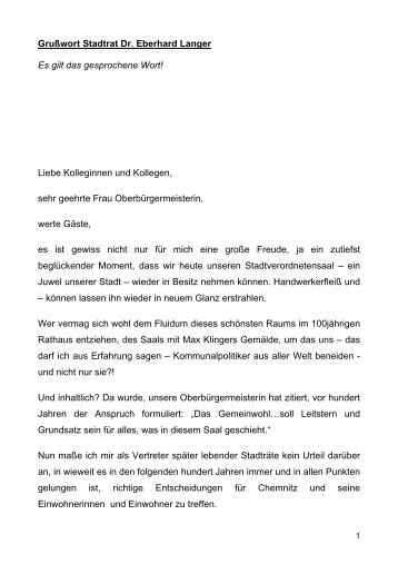 Grußwort des Stadtrats Dr. Eberhard Langer - Chemnitz