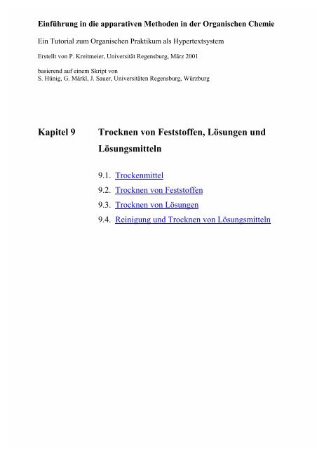 Trocknen von Feststoffen, Lösungen und Lösungsmitteln (Uni ...