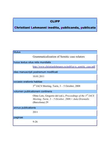 Grammaticalization of Semitic case relators - Christian Lehmann