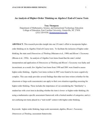 An Analysis of Higher-Order Thinking on Algebra I End