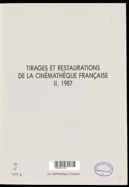 Tirages et restaurations de la Cinémathèque ... - Ciné-ressources
