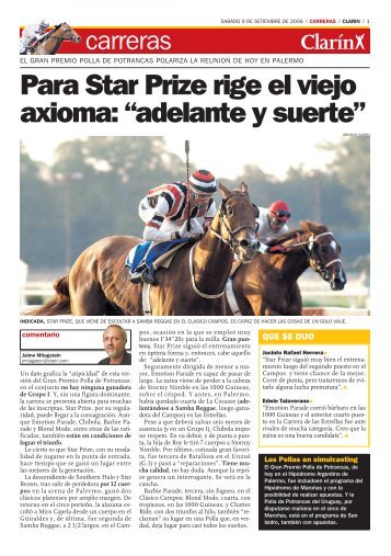 Para Star Prize rige el viejo axioma: “adelante y suerte” - Clarín