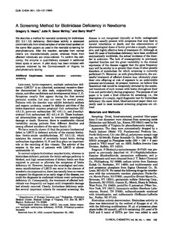 A Screening Method for Biotinidase Deficiency ... - Clinical Chemistry