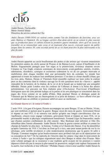 André Derain, l'inclassable Marie-Annick Sékaly Directrice du ... - Clio