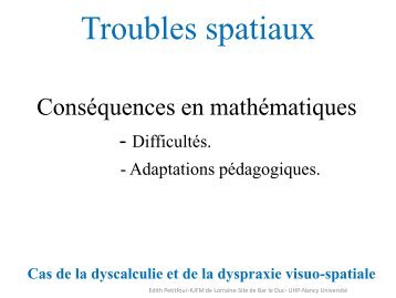 Définition (Temple 1992) Troubles des compétences ... - Cndp