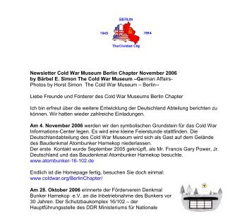 Newsletter November Berlin Chapter - Cold War Museum