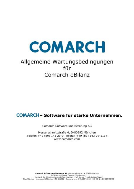 Allgemeine Wartungsbedingungen für Comarch eBilanz