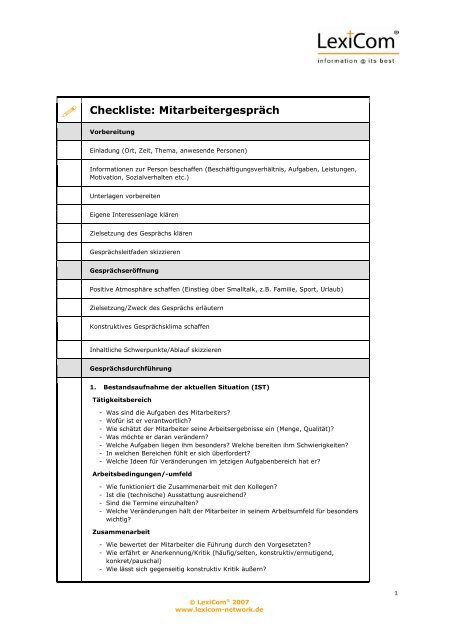 Mitarbeitergespräch checkliste pdf