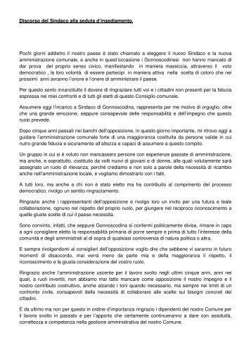 Discorso di insediamento del nuovo Sindaco - Comune di ...