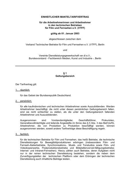 Manteltarifvertrag zum Download - connexx.av