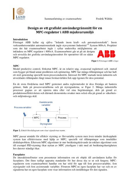 Design av ett grafiskt användargränsnitt för en MPC-regulator i ABB ...