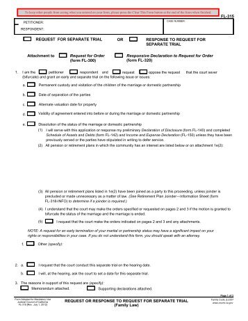 FL-315 REQUEST OR RESPONSE TO REQUEST FOR SEPARATE ...