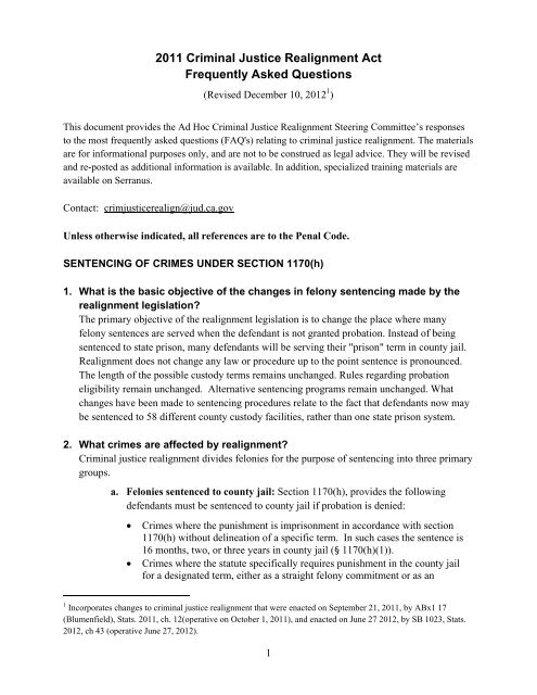 11 Criminal Justice Realignment Act California Courts