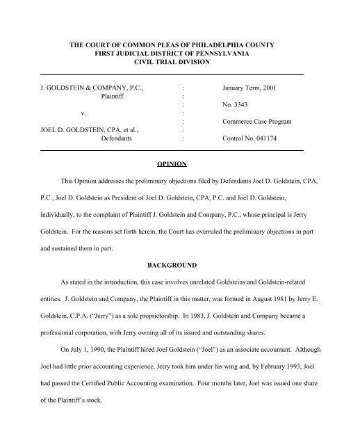 J. Goldstein & Company, P.C. vs Joel D. Goldstein, CPA, et al. - The ...