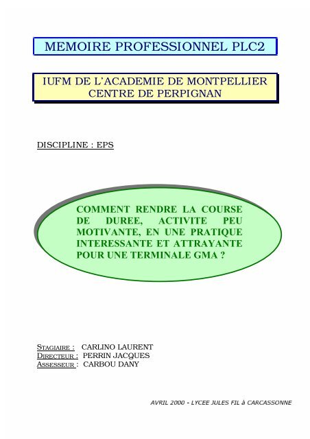 memoire professionnel plc2 - CRDP de l'académie de Montpellier