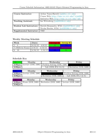 Weekly Meeting Schedule Schedule Key