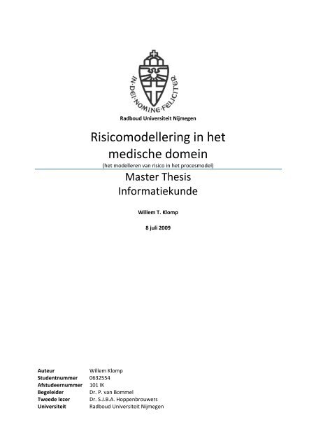 Risicomodellering in het medische domein - Radboud Universiteit