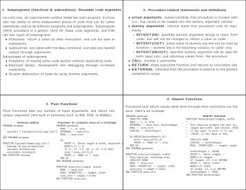 1. Subprograms (functions & subroutines): Reusable code segments ...