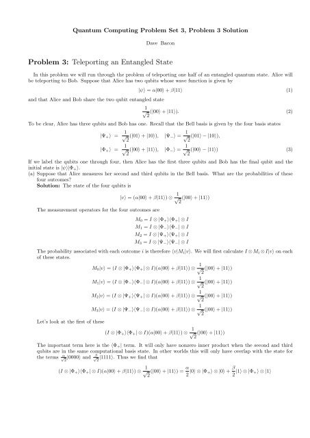 Problem 3: Teleporting an Entangled State