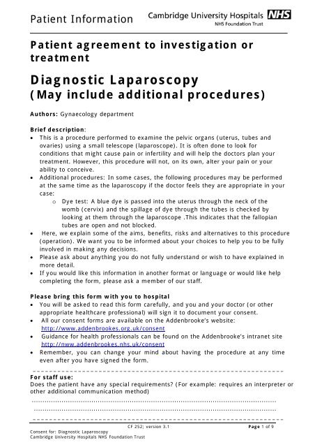 Diagnostic Laparoscopy - Cambridge University Hospitals