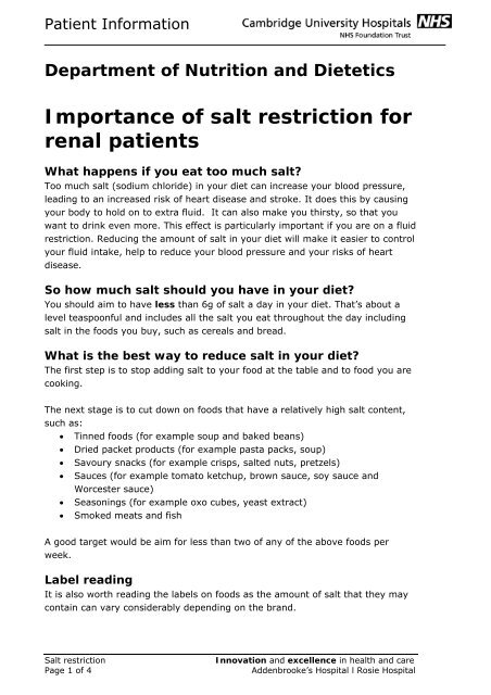 Importance of salt restriction for renal patients - Cambridge ...