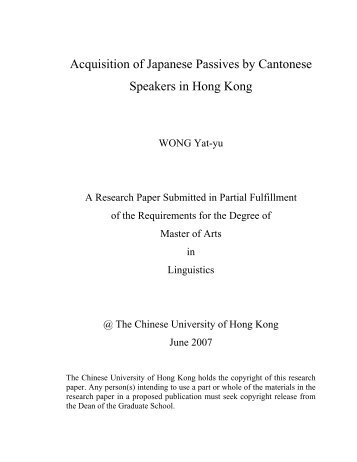 Acquisition of Japanese Passives by Cantonese Speakers in Hong ...