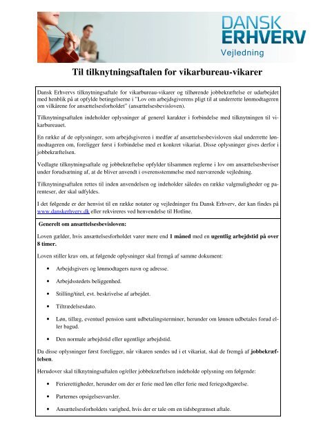 Til tilknytningsaftalen for vikarbureau-vikarer - Dansk Erhverv