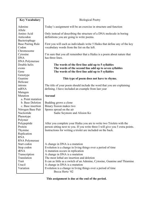 DNA Poetry Assignment