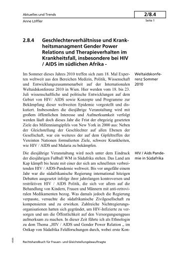 2.8.4 Geschlechterverhältnisse und Krank- heitsmanagment Gender ...