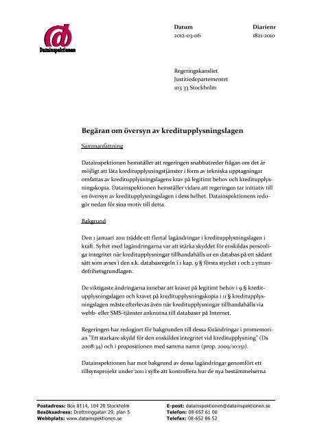 Läs Datainspektionens skrivelse till regeringen i pdf-format