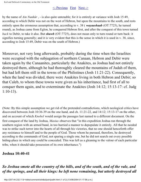 Commentary on Joshua - Keil & Delitzsch - David Cox