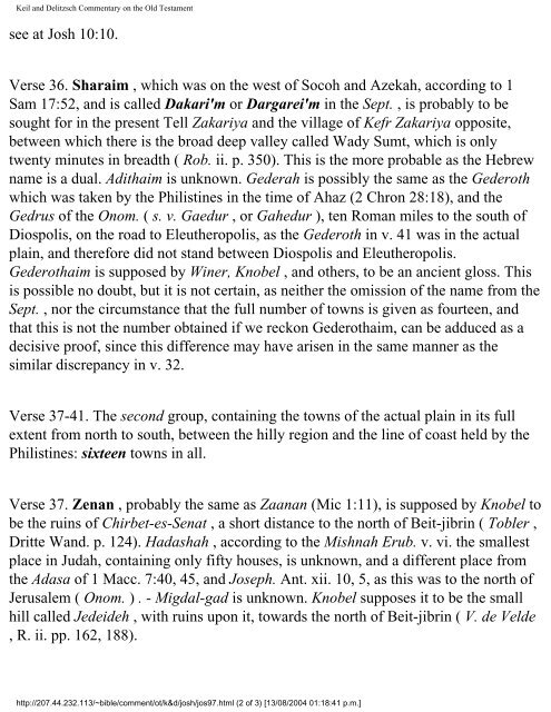 Commentary on Joshua - Keil & Delitzsch - David Cox