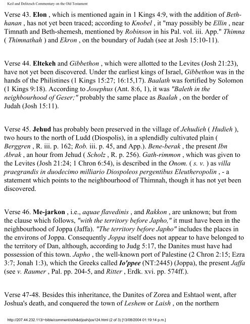 Commentary on Joshua - Keil & Delitzsch - David Cox