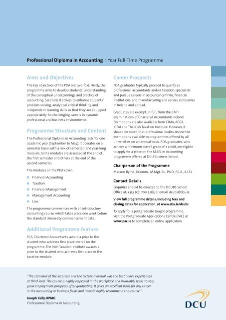 Professional Diploma in Accounting Factsheet - DCU