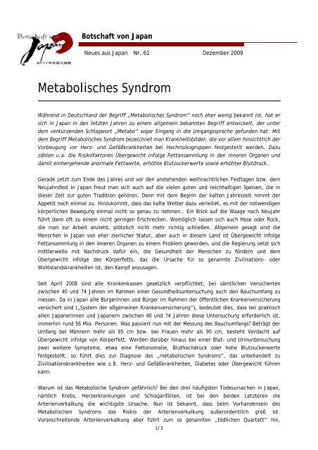 Metabolisches Syndrom - Botschaft von Japan