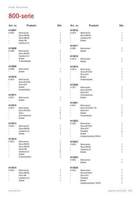 Vognliste 2012/2013 - Defa.com