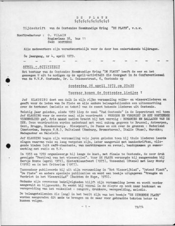 DE PLATE Tijdschrift van de Oostendse Heemkundige Kring "DE ...