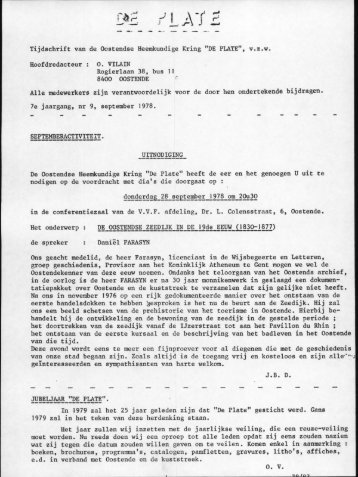 Tijdschrift van de Oostendse Heemkundige Kring "DE PLATE", v.z.w. ...