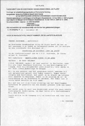 DE ?LATE TIJDSCHRIFT VAN DE OOSTENDSE ... - De Plate