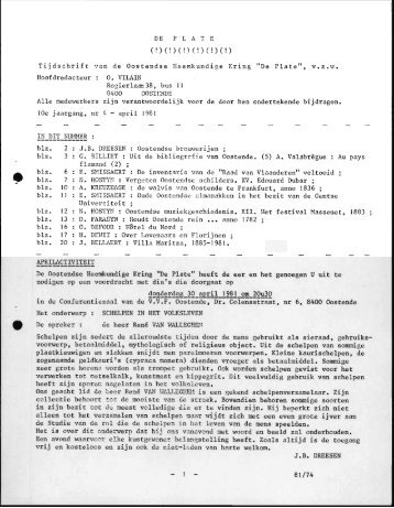 Tijdschrift van de Oostendse Heemkundige Kring "De Plate", vzw ...