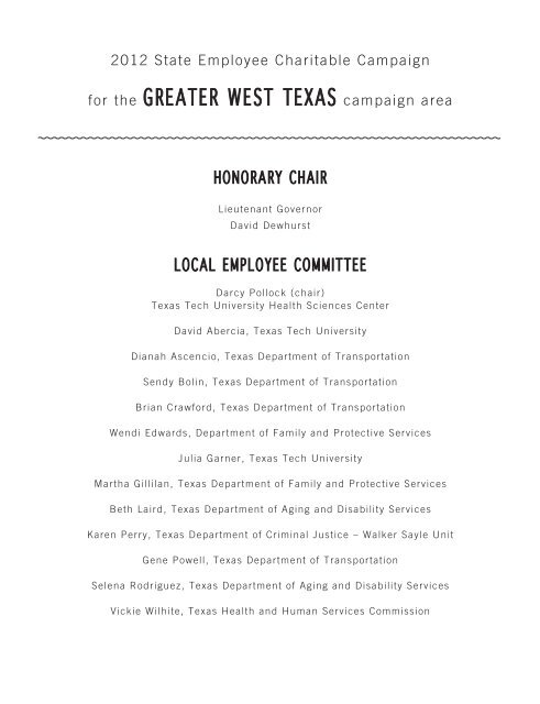 for the greater west texas campaign area - Texas Tech University