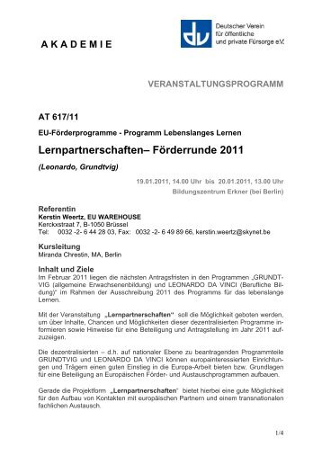 AT 617/11 Veranstaltungsprogramm im PDF ... - Deutscher Verein