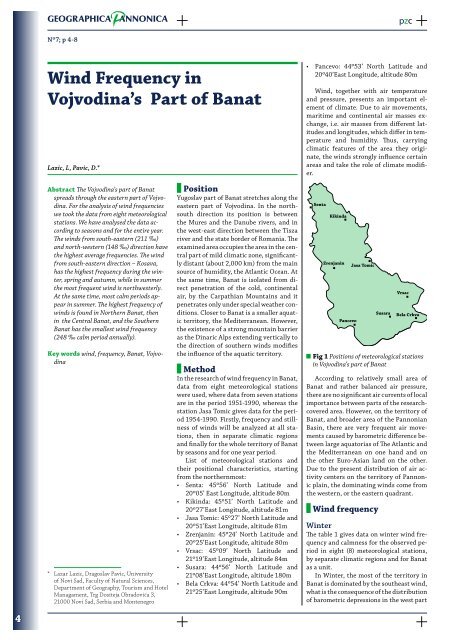 Wind Frequency in Vojvodina's Part of Banat