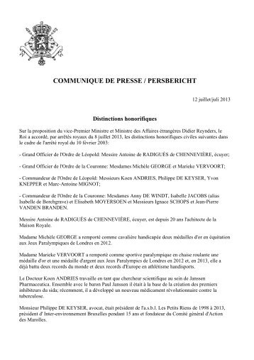 COMMUNIQUE DE PRESSE / PERSBERICHT - Didier Reynders