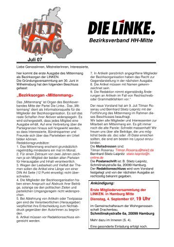 Mittenmang Juli 2007 - DIE LINKE in Hamburg-Mitte